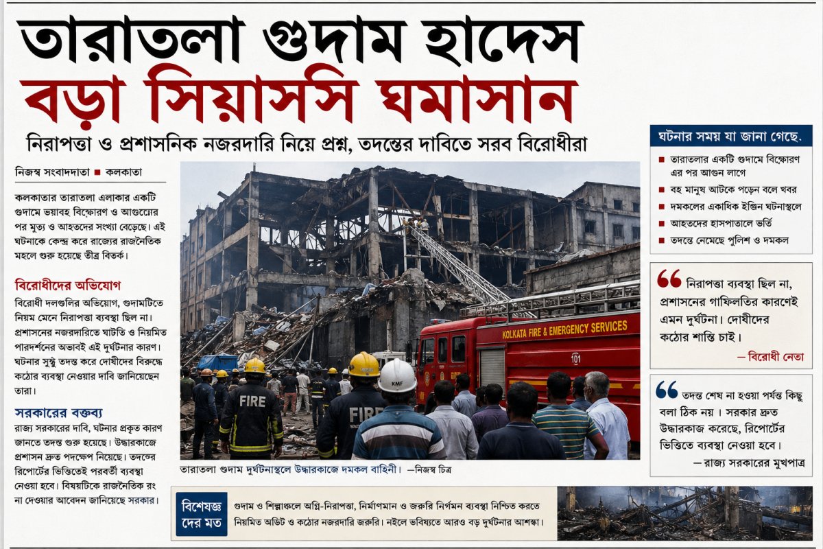 তারাতলা গুদাম দুর্ঘটনা ঘিরে তীব্র রাজনৈতিক তরজা, তদন্তের দাবিতে সরব বিরোধীরা