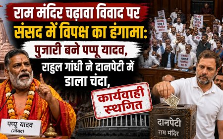 राम मंदिर चढ़ावा विवाद पर संसद में विपक्ष का हंगामा: पुजारी बने पप्पू यादव, राहुल गांधी ने दानपेटी में डाला चंदा, लोकसभा की कार्यवाही स्थगित