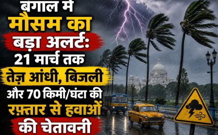 बंगाल में मौसम का बड़ा अलर्ट: 21 मार्च तक तेज आंधी, बिजली और 70 किमी/घंटा की रफ्तार से हवाओं की चेतावनी